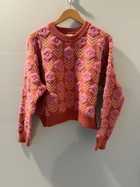Dreamers Rust-Pink Floral Crewneck Sweater